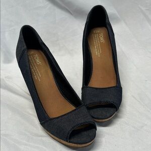 TOMS Denim Color Peep Toe Cork Wedge Size 7.5